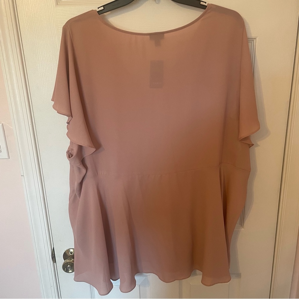Dusty Rose Quartz Flutter Sleeve Blouse - Picture 3 of 5